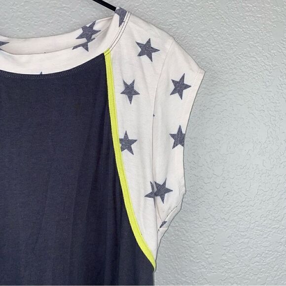 Ces Femme Womens Stretch Stars Print Sleeve Round Neck Pullover Top Navy Size L - Picture 2 of 6